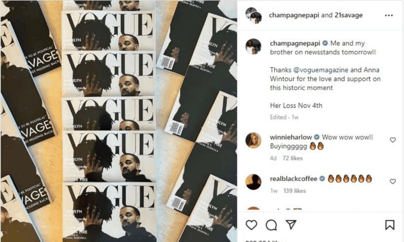 Le magazine Vogue poursuit Drake et 21 Savage pour avoir utilisé une fausse couverture pour promouvoir leur nouvel album